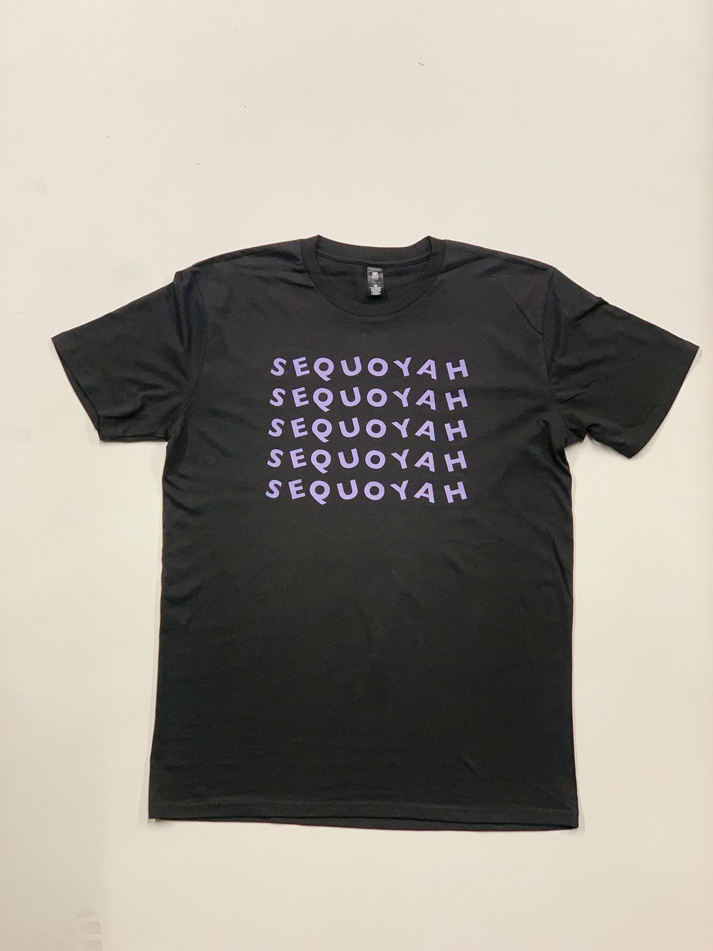 Adult Sequoyah Short Sleeve T-shirt - black with lavender text