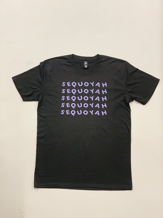 Adult Sequoyah Short Sleeve T-shirt  - black with lavender text