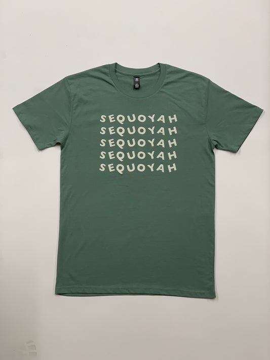 Adult Sequoyah Short Sleeve T-shirt  - green with beige text